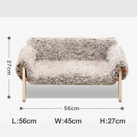 Canapé pour chat et chien gris en fausse fourrure avec structure en bois naturel dimensions 56x45x27 cm