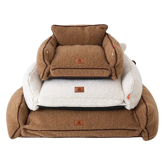 Canapés pour chien et chat en peluche beige et marron avec coussins confortables