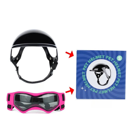 casque pour chien avec lunettes de protection rose et boîte de rangement Oscar et Plume