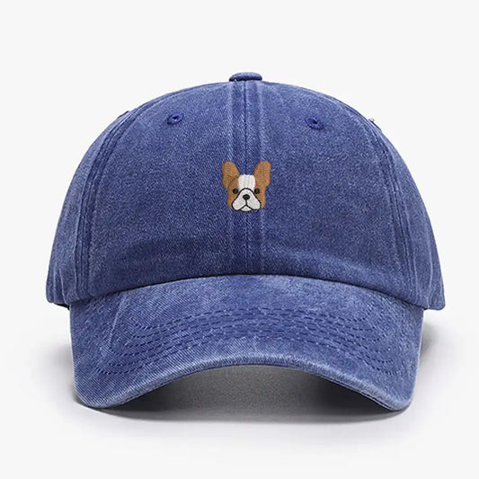 Casquette bulldog en denim bleu avec un motif de bulldog brodé sur le devant