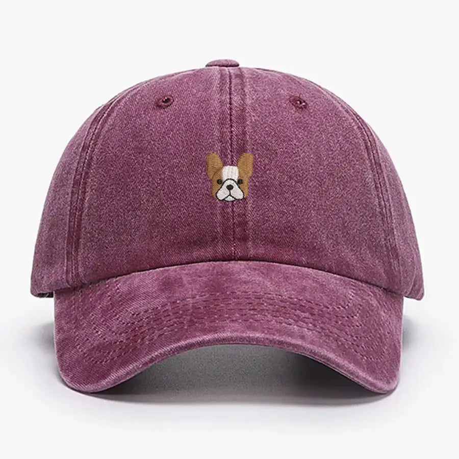 Casquette bulldog en velours violet avec un motif de bulldog sur le devant