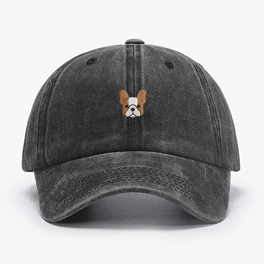 Casquette bulldog en denim foncé avec un brodé de bulldog sur le devant
