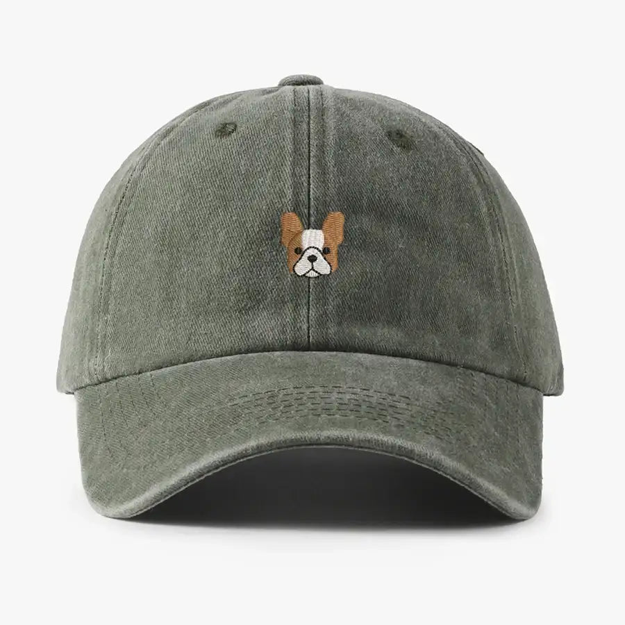 Casquette bulldog en vert avec un motif de bulldog brodé à l'avant