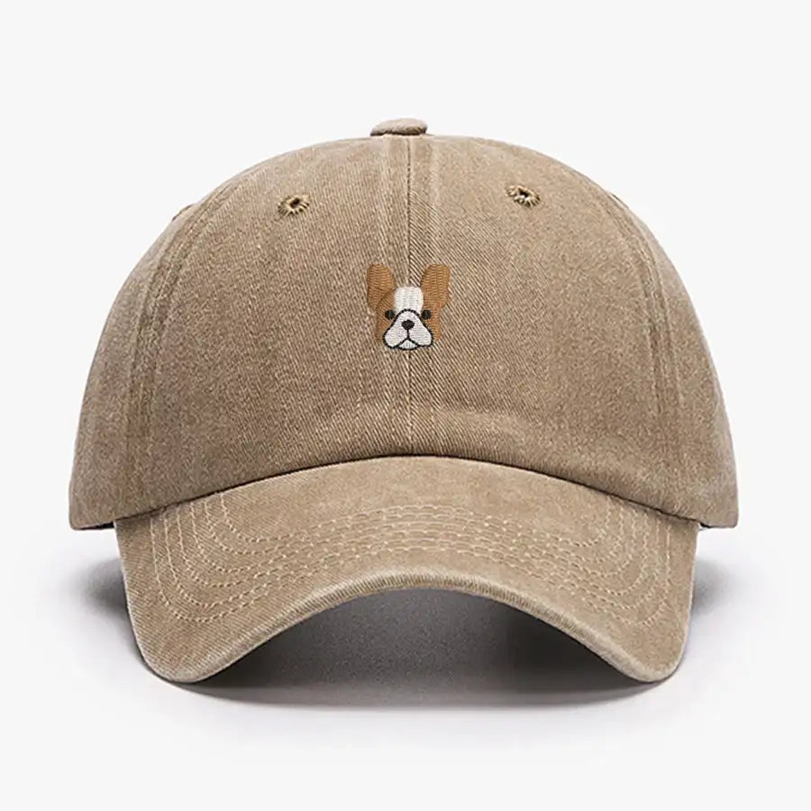 Casquette bulldog en toile beige avec un motif de bulldog brodé sur le devant
