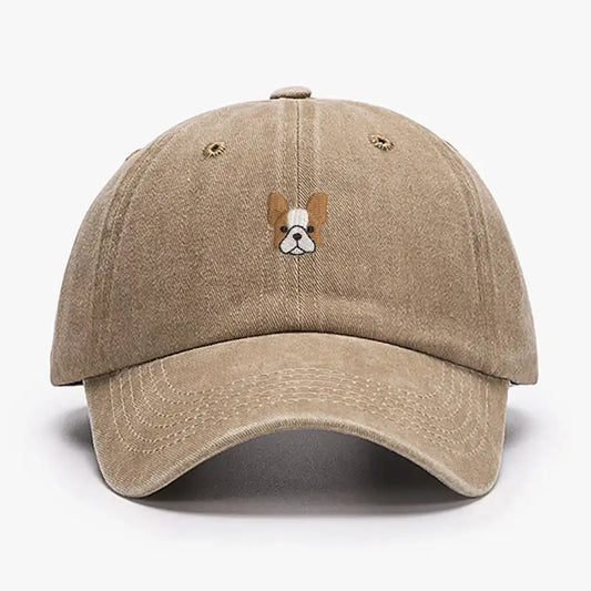 Casquette bulldog en toile beige avec un motif de bulldog brodé sur le devant