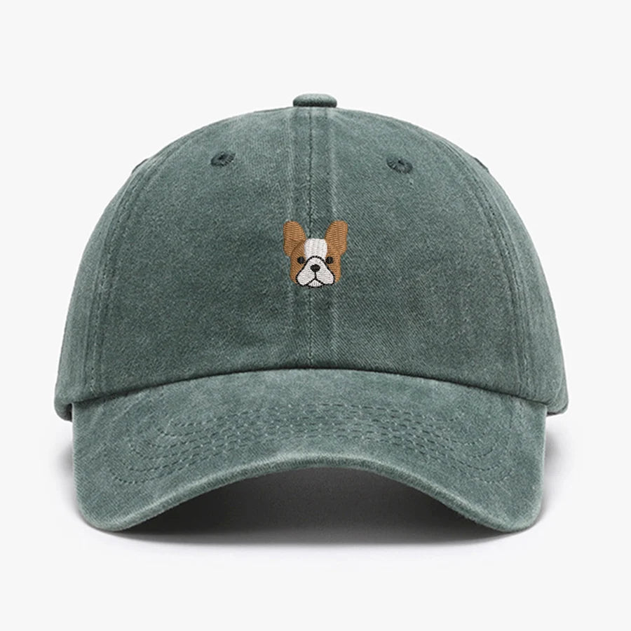 Casquette bulldog en vert avec un brodé de tête de bulldog sur le devant