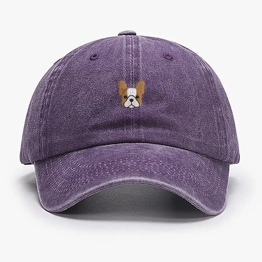 Casquette bulldog en violet avec un motif de bulldog sur le devant, idéale pour les amoureux des chiens