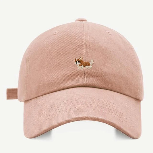 Casquette Corgi design rose avec broderie chien Corgi sur le devant par Oscar et Plume
