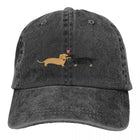 Casquette denim teckel avec motif de deux teckels s'aimant sur le devant