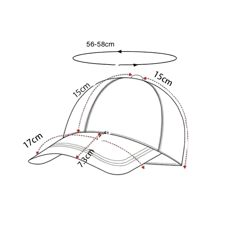 Casquette imprimé chat avec dimensions précises de 56 à 58 cm pour un ajustement confortable