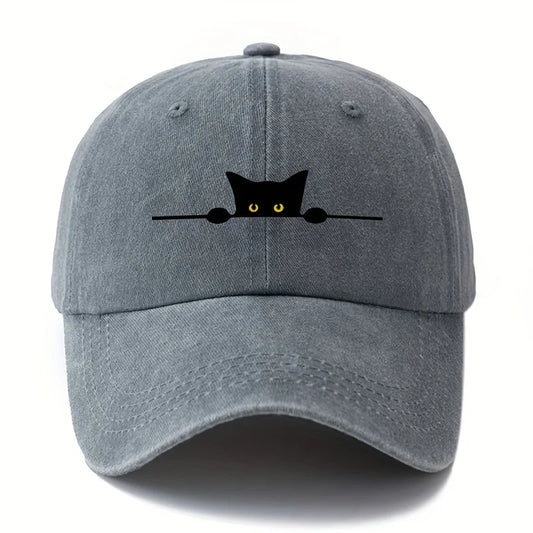Casquette imprimé chat avec un design de chat noir à l'avant sur fond gris