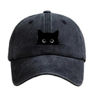 Casquette imprimé chat noire avec design de chat aux yeux ronds pour les amoureux des félins