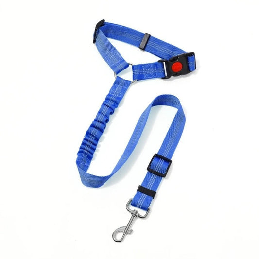 Ceinture de sécurité pour chien Oscar et Plume en bleu, réglable pour assurer la sécurité de votre animal en voiture