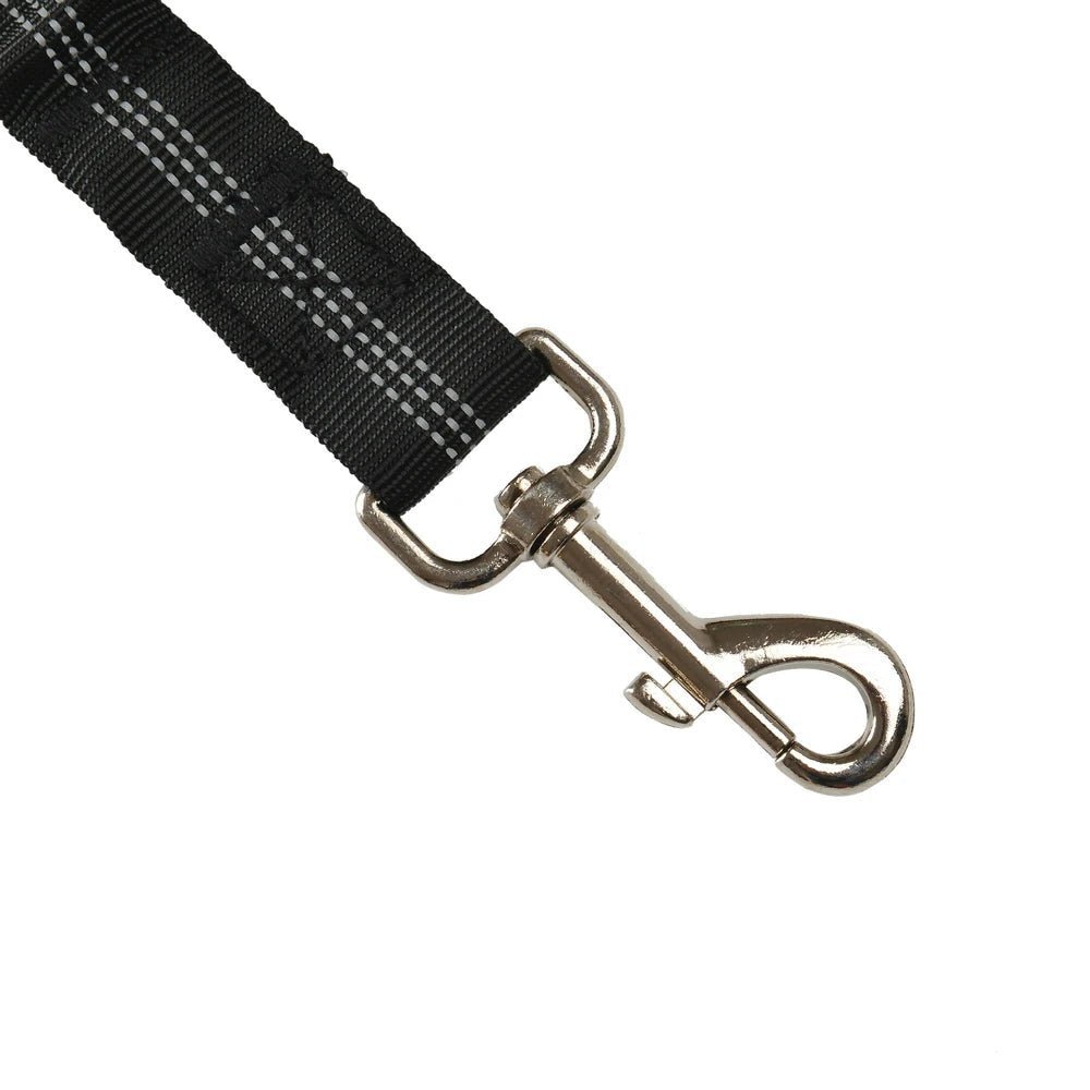 Attache métallique et sangle noire avec bandes réfléchissantes de ceinture de sécurité pour chien