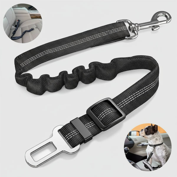 Ceinture de sécurité pour chien noire ajustable avec crochet métallique pour voiture