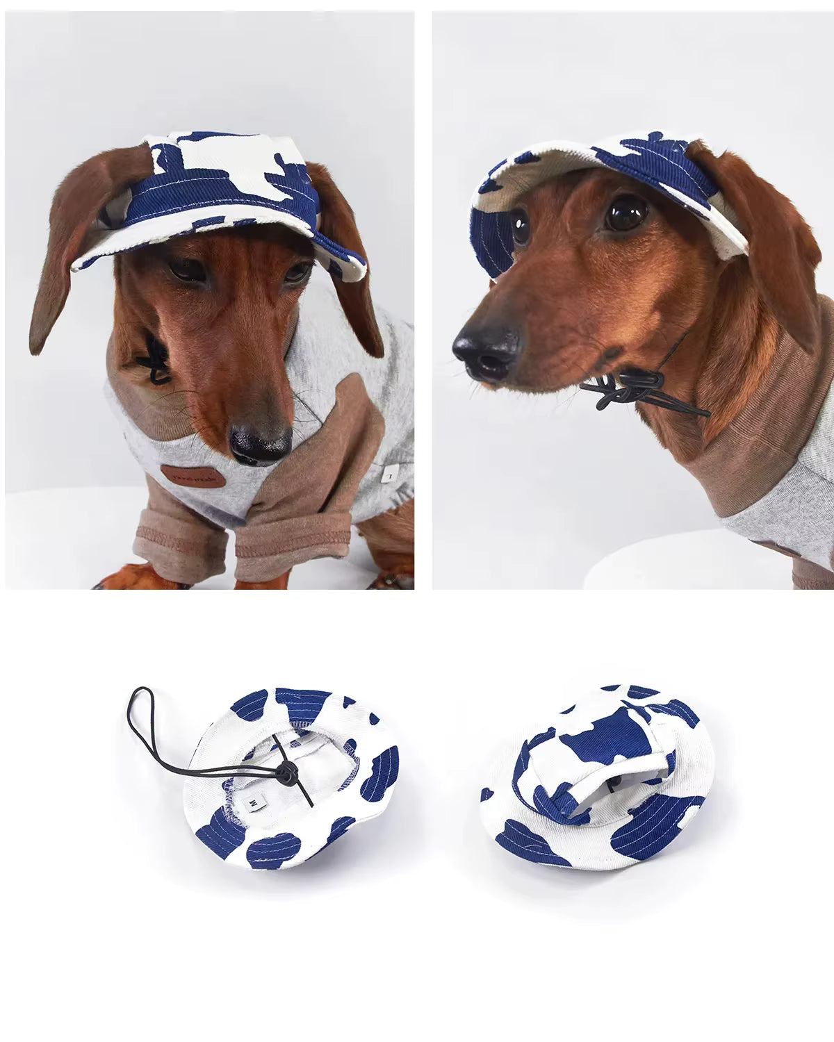 Chapeau pour chien en tissu bleu et blanc, parfait pour protéger votre animal du soleil