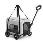 Chariot pliable pour chien et chat gris avec roues noires et poignées réglables pour transport facile