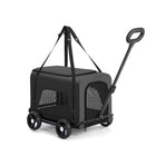 Chariot pliable pour chien et chat noir avec roues, poignée et filet aération par Oscar et Plume