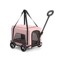 Load image into Gallery viewer, Chariot pliable pour chien et chat rose avec poignée télescopique et roues noires Oscar et Plume
