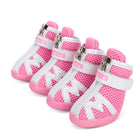 Chaussures imperméables pour chien en tissu rose et blanc avec fermeture velcro et fermeture éclair