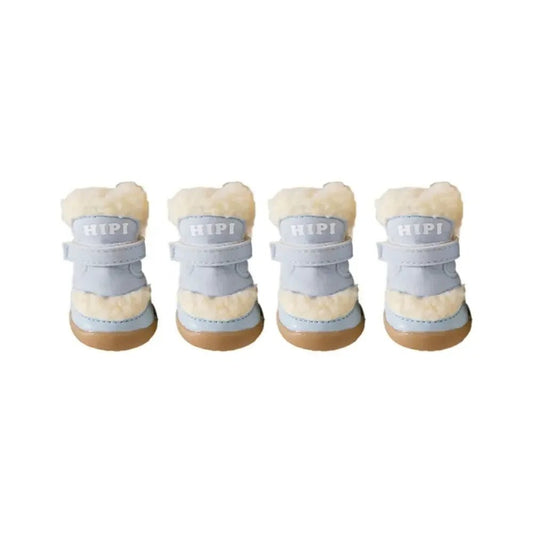 Chaussures petit chien Oscar et Plume bleu clair avec doublure en fourrure chaude et semelle antidérapante