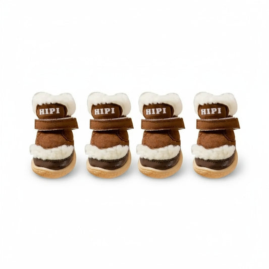 Chaussures petit chien en tissu marron et fourrure blanche avec fermeture velcro Oscar et Plume
