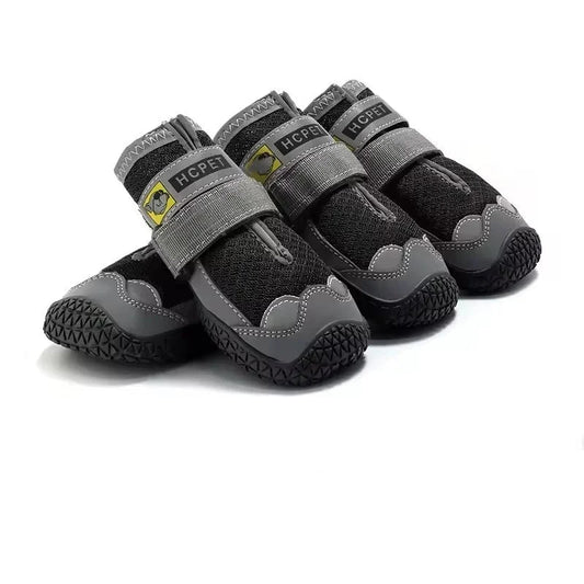 Chaussures pour chien noires et grises avec semelles antidérapantes et fermeture velcro