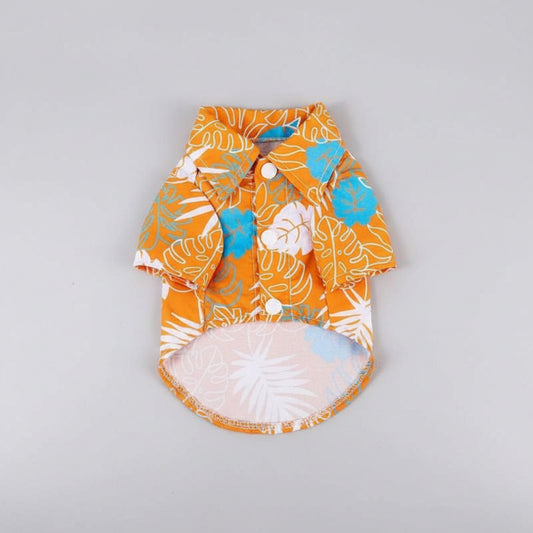 Chemise de plage pour chien orange à motifs tropicaux blancs et bleus de Oscar et Plume