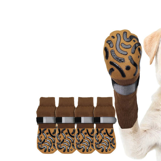 Chaussettes antidérapantes pour chien marron avec semelle en caoutchouc pour une meilleure adhérence