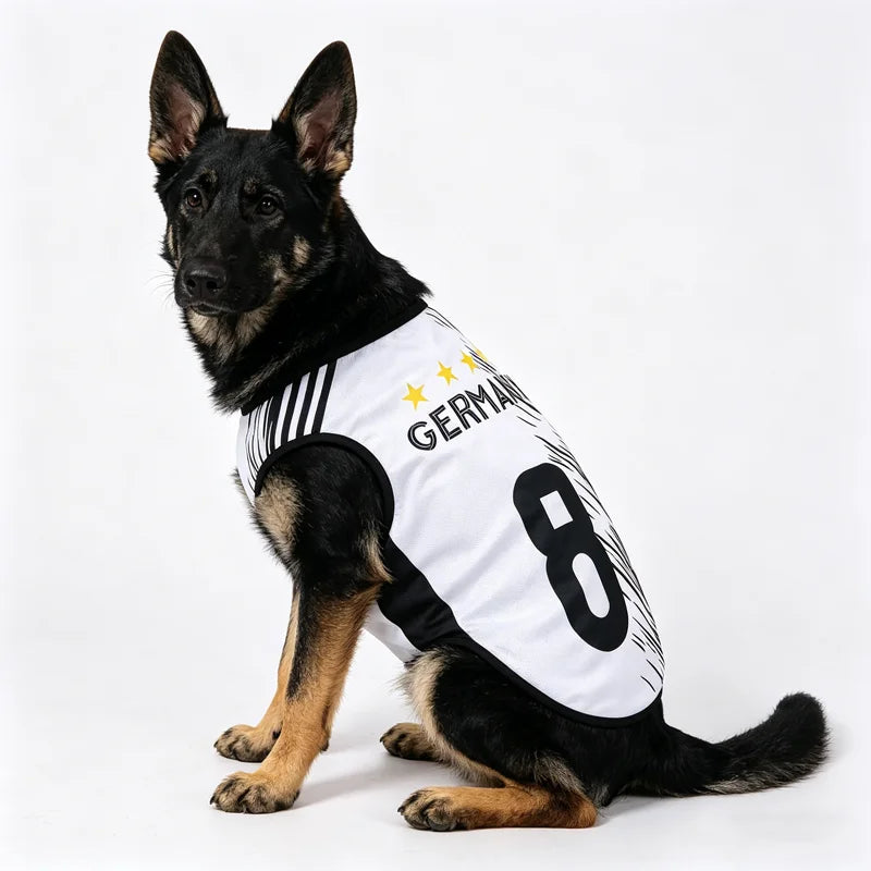 T-shirt chien avec design de maillot de football noir et blanc pour animaux de compagnie