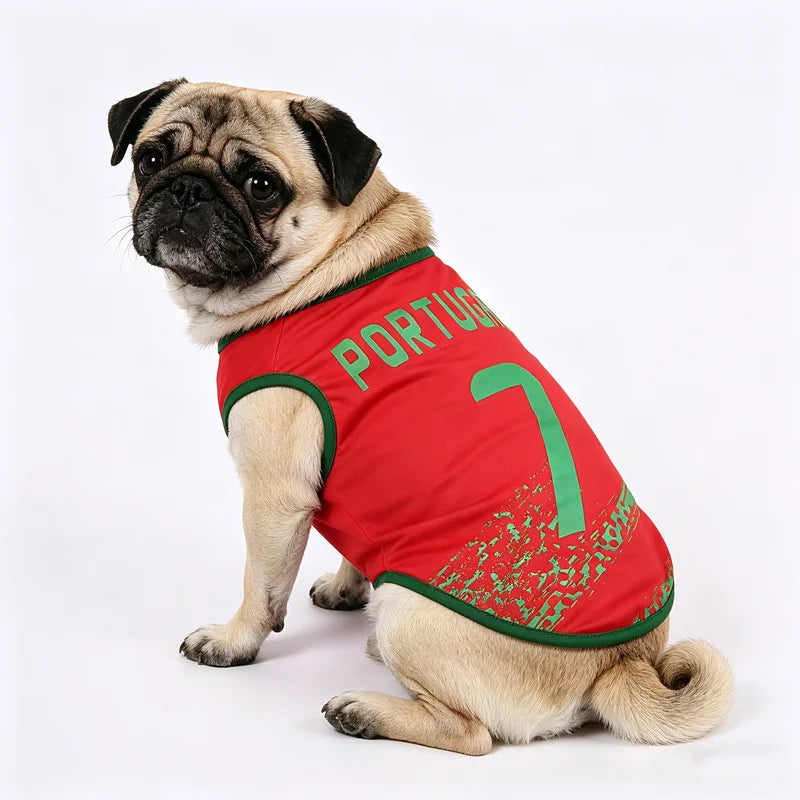 T-shirt chien rouge avec le numéro 7 pour animaux de compagnie fans de football