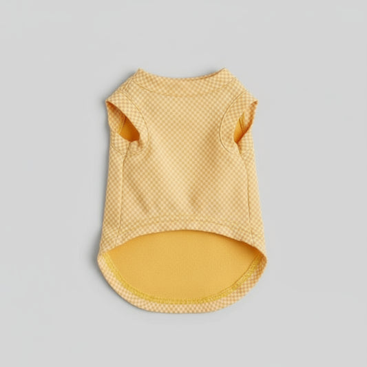 T-shirt pour chien petit jaune à carreaux d'Oscar et Plume avec col et dos long