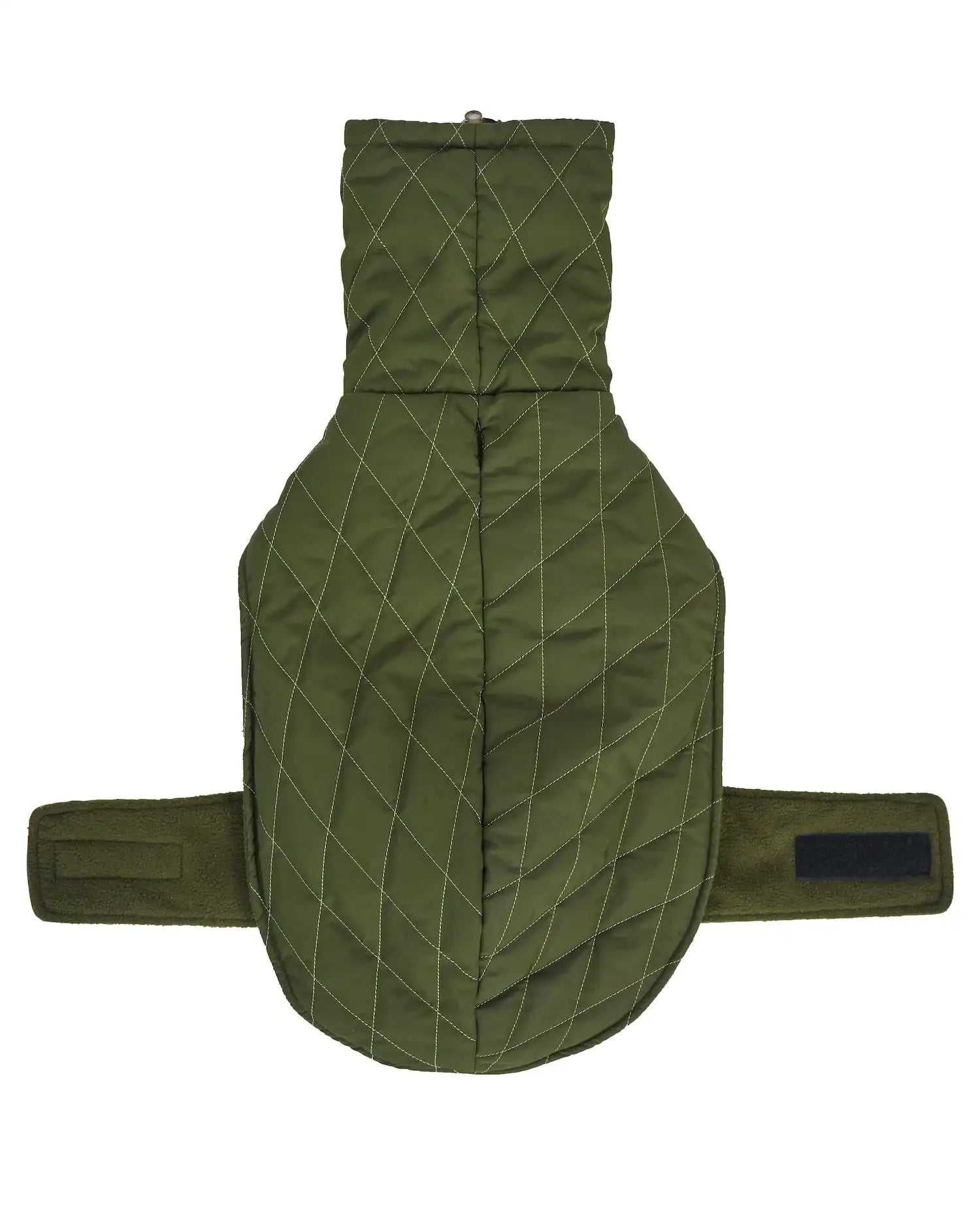 Oscar et Plume manteau pour teckel matelassé kaki avec col haut et fermetures velcro pour protection