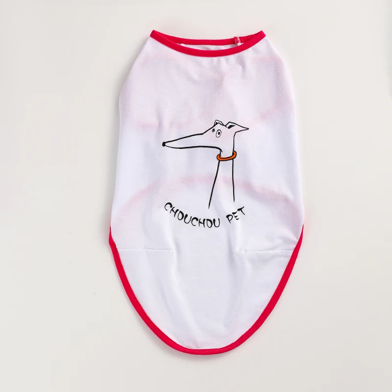 T-shirt respirant pour lévrier avec un design amusant et des bordures rouges pour le confort du chien