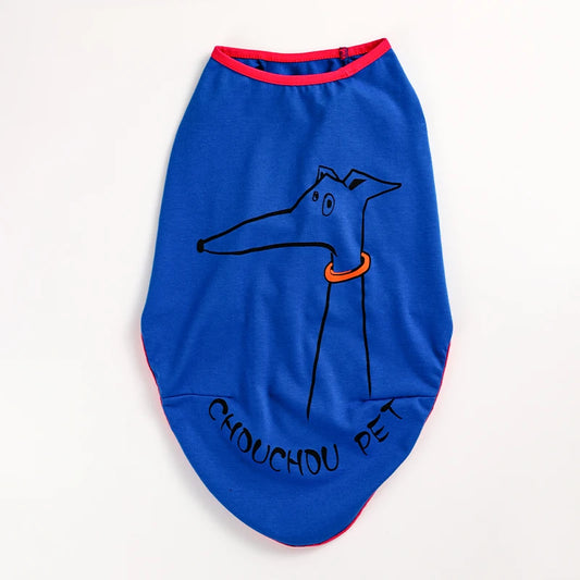 T-shirt respirant pour lévrier en bleu avec un design de chien dessiné