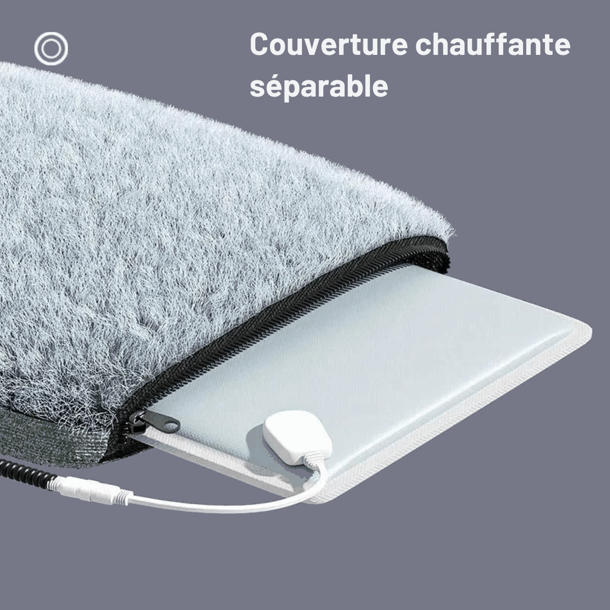 Housse peluche grise zippée avec plaque chauffante et câble USB cocon chauffant pour chat Oscar et Plume
