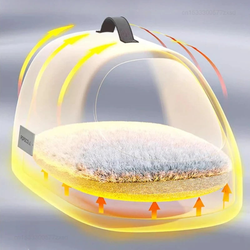 Oscar et Plume cocon chauffant pour chat dôme transparent avec coussin moelleux et circulation de chaleur