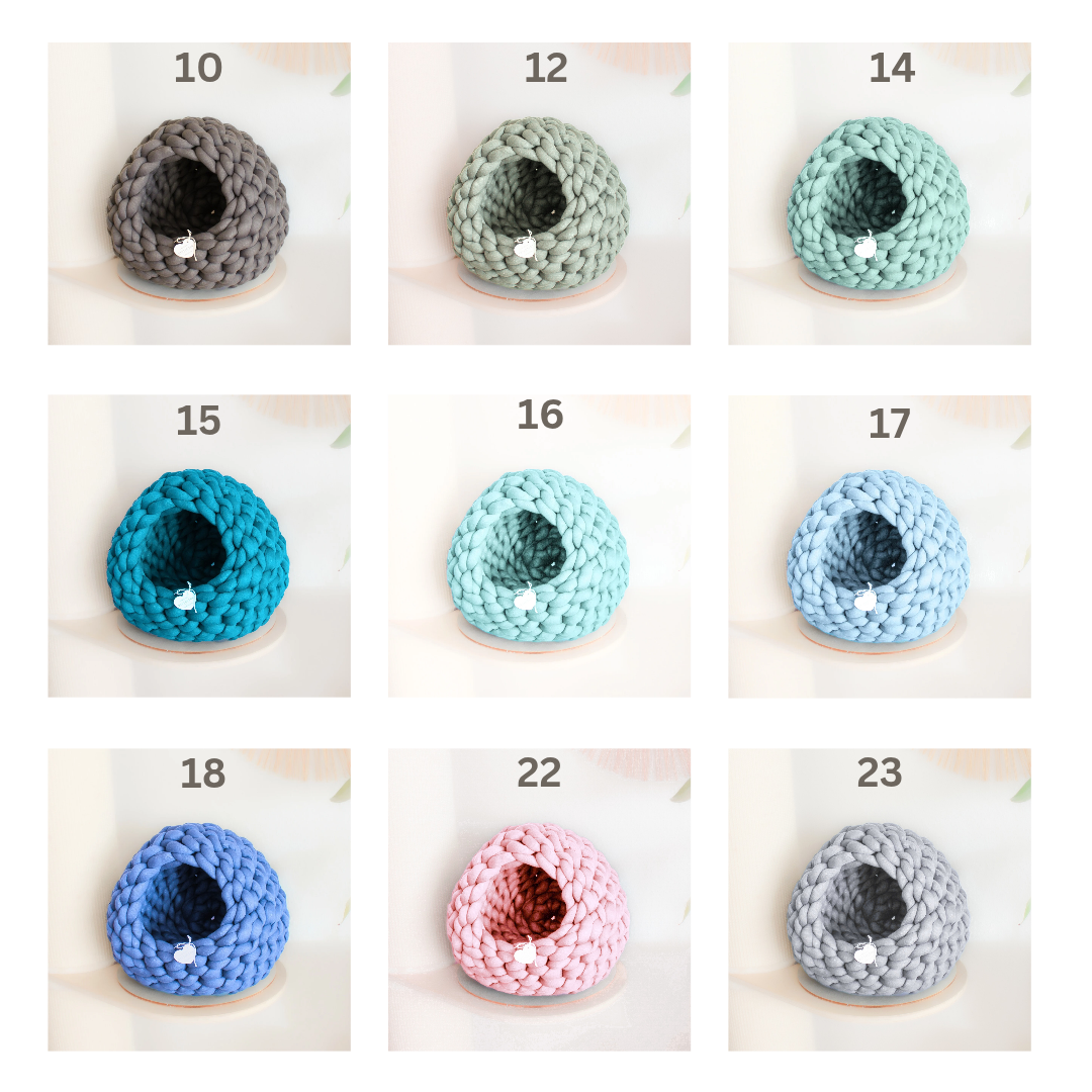 Cocon en coton biologique pour chat de différentes couleurs avec un design douillet et moderne