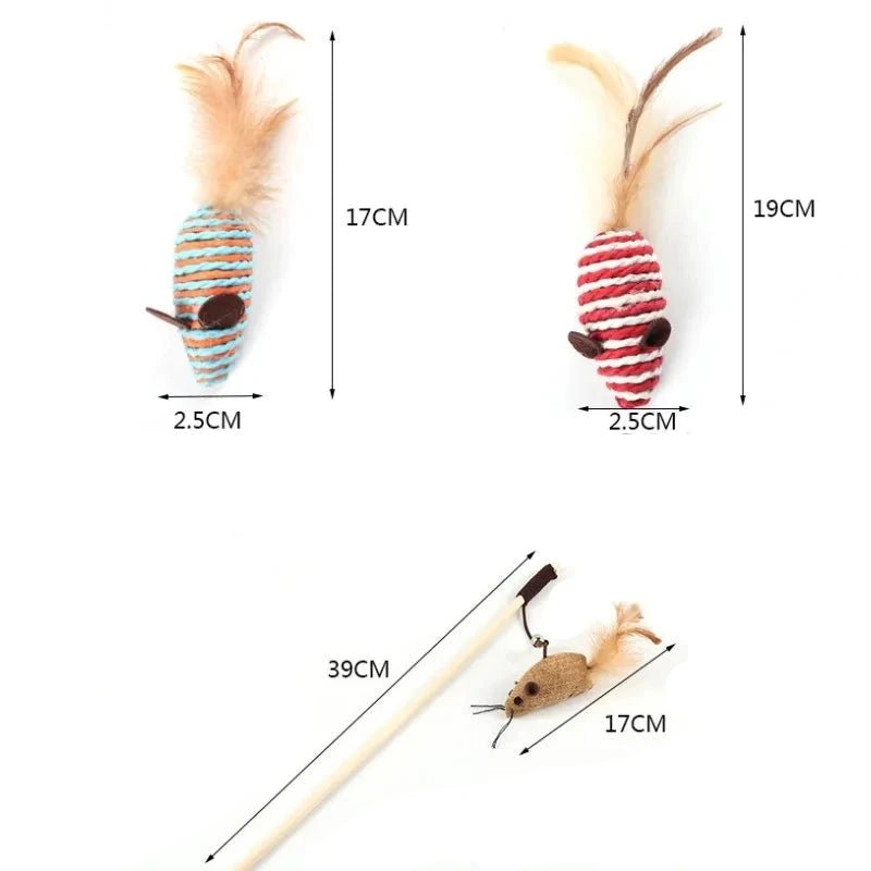 Coffret jouets chat avec deux souris en peluche et une canne à pêche de 39cm pour divertir votre chat