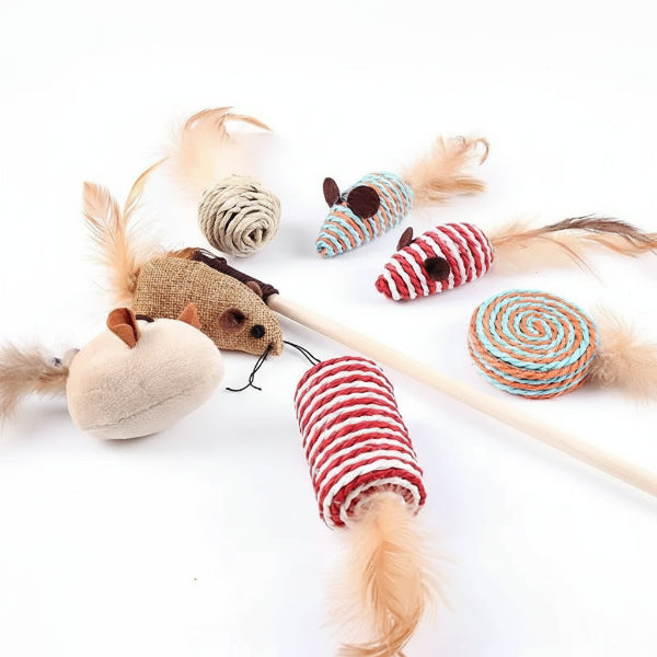 Coffret jouets chat avec divers jouets en peluche pour divertir votre félin