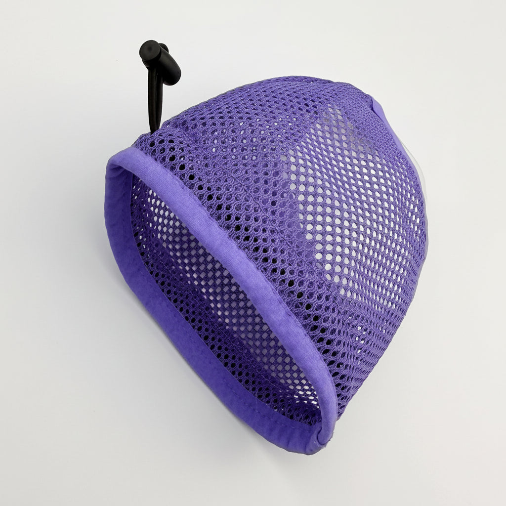 Collerette anti léchage chat en maille violet pour éviter les léchages indésirables