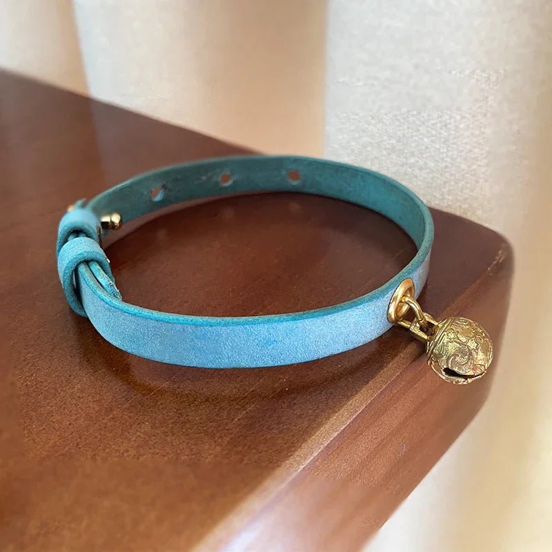 Collier à Clochette En Cuir Pour Chat Oscar et Plume Turquoise / XS (16-22)cm