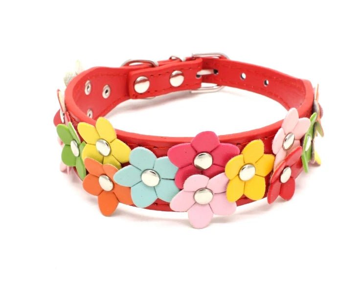 Collier à fleurs (2 rangs) en cuir durable pour petit chien Oscar et Plume Rouge / S