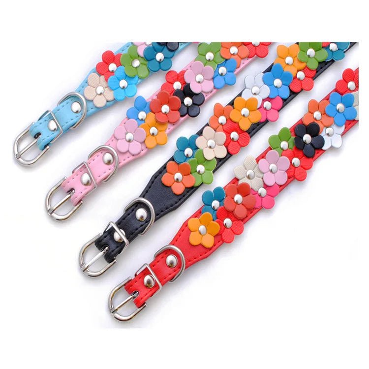 Collier à fleurs (2 rangs) en cuir durable pour petit chien Oscar et Plume