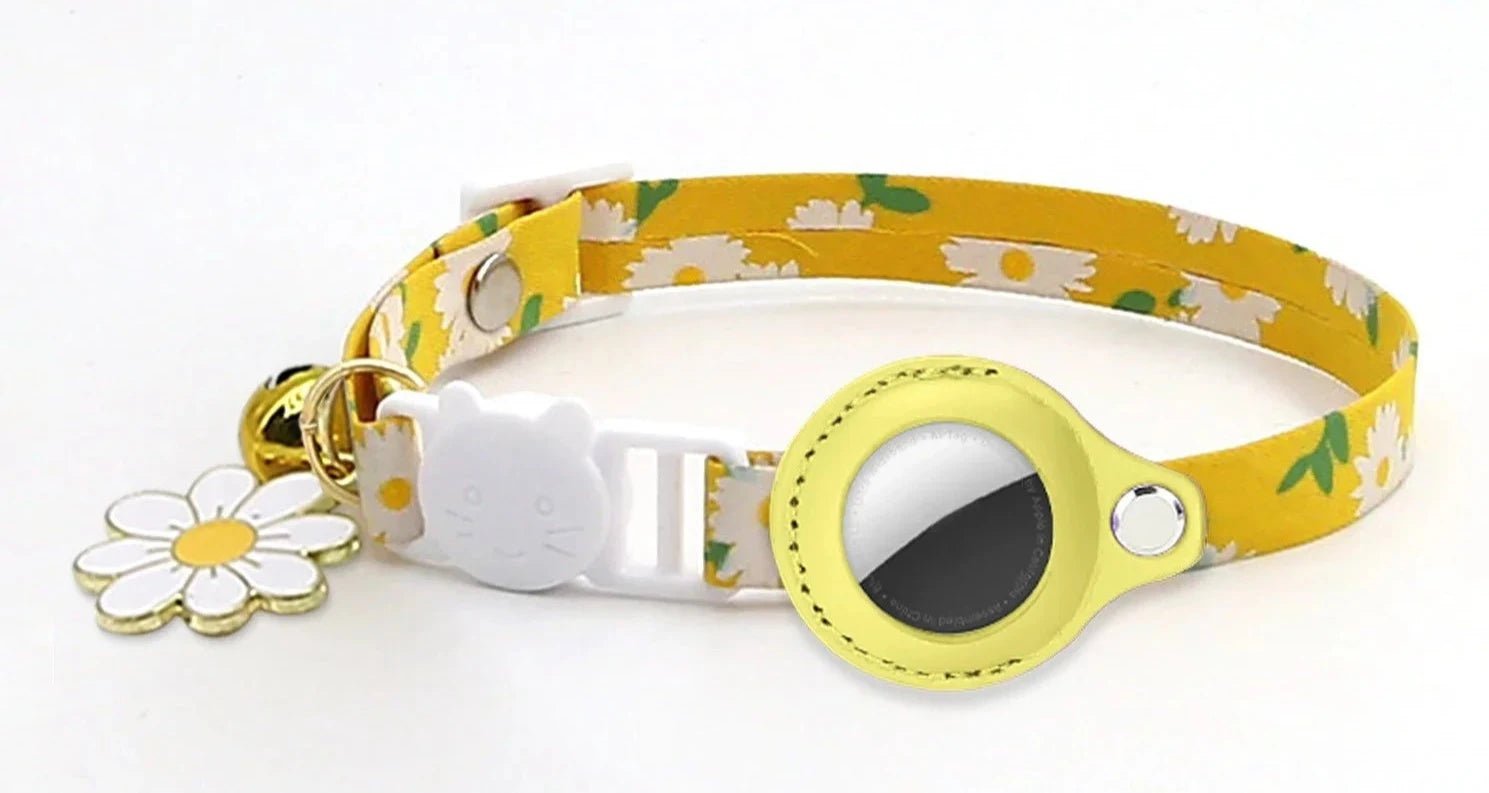 Collier à fleurs avec étui Airtag Oscar et Plume Jaune