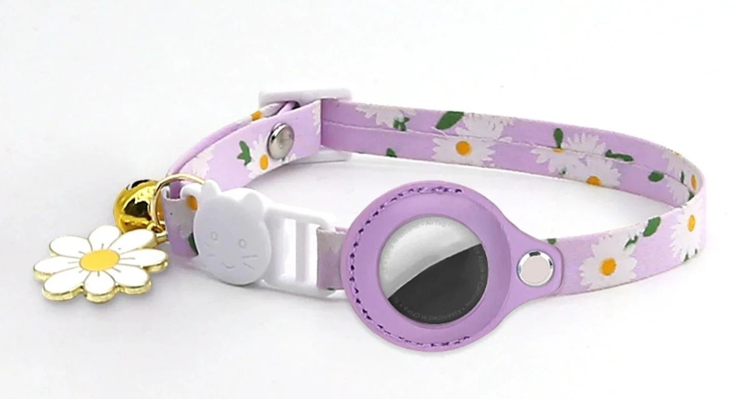 Collier à fleurs avec étui Airtag Oscar et Plume Violet