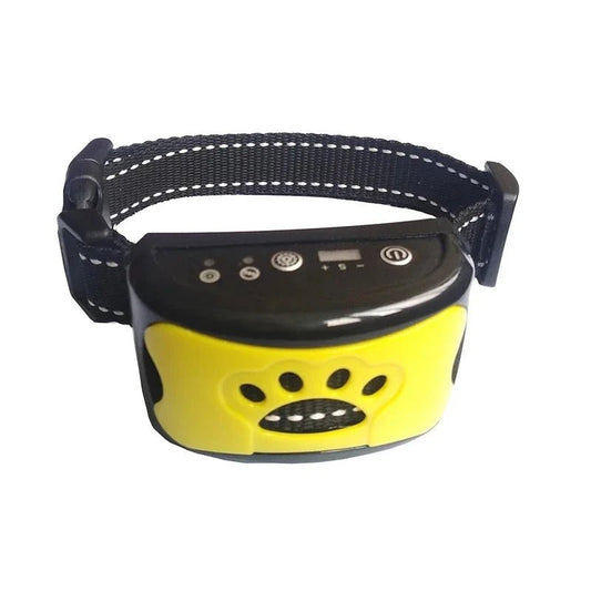 Collier anti-aboiement pour chien avec réglages de contrôle et design ergonomique en jaune
