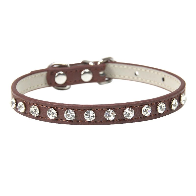 Collier avec Brillants en cuir durable pour petit chien et chat Oscar et Plume Marron / XS