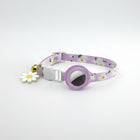 Collier avec porte-Airtag violet à motif marguerite avec clochette et fermeture sécurisée