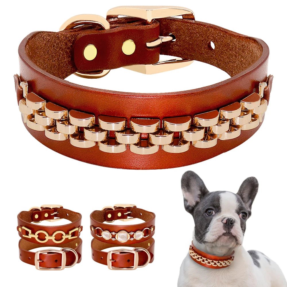 Collier bijou en cuir véritable pour petit chien Oscar et Plume